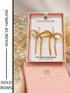 ✨ MSRP $68 | House of Harlow 1960 Gold Bow Drop Earrings 14K Gold-Plated Brass ✨
